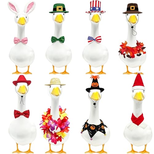 kedaijin 8 Set Holiday Porch Goose Outfits All Seasons Holiday Bundle St Patrick Easter Summer Hawaiian 4th of July Fall Lawn Goose Clothing Porch Clothes for Patio Yard Lawn Decor - Image 1