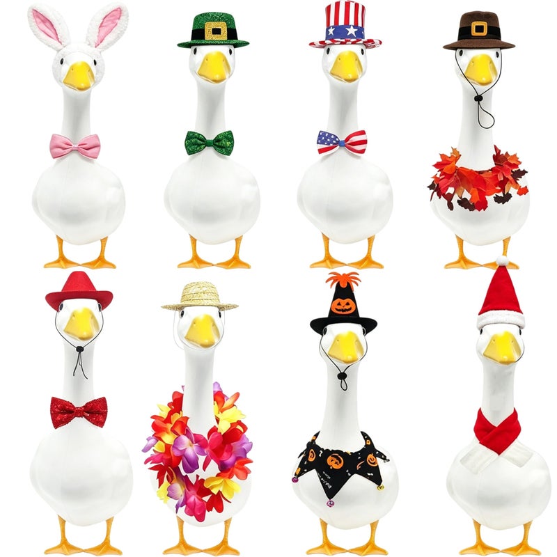 kedaijin 8 Set Holiday Porch Goose Outfits All Seasons Holiday Bundle St Patrick Easter Summer Hawaiian 4th of July Fall Lawn Goose Clothing Porch Clothes for Patio Yard Lawn Decor - Image 2