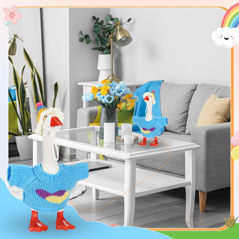 SilTriangle 4 Set 7 Inch Mini Desk Goose Knitted Outfits Cute Magnetic Goose Key Holder Multiple Colors Clothes for Home Office Magnetic Duck Statue Table Desk Key Holder Decor Gifts(Cute) - Image 5