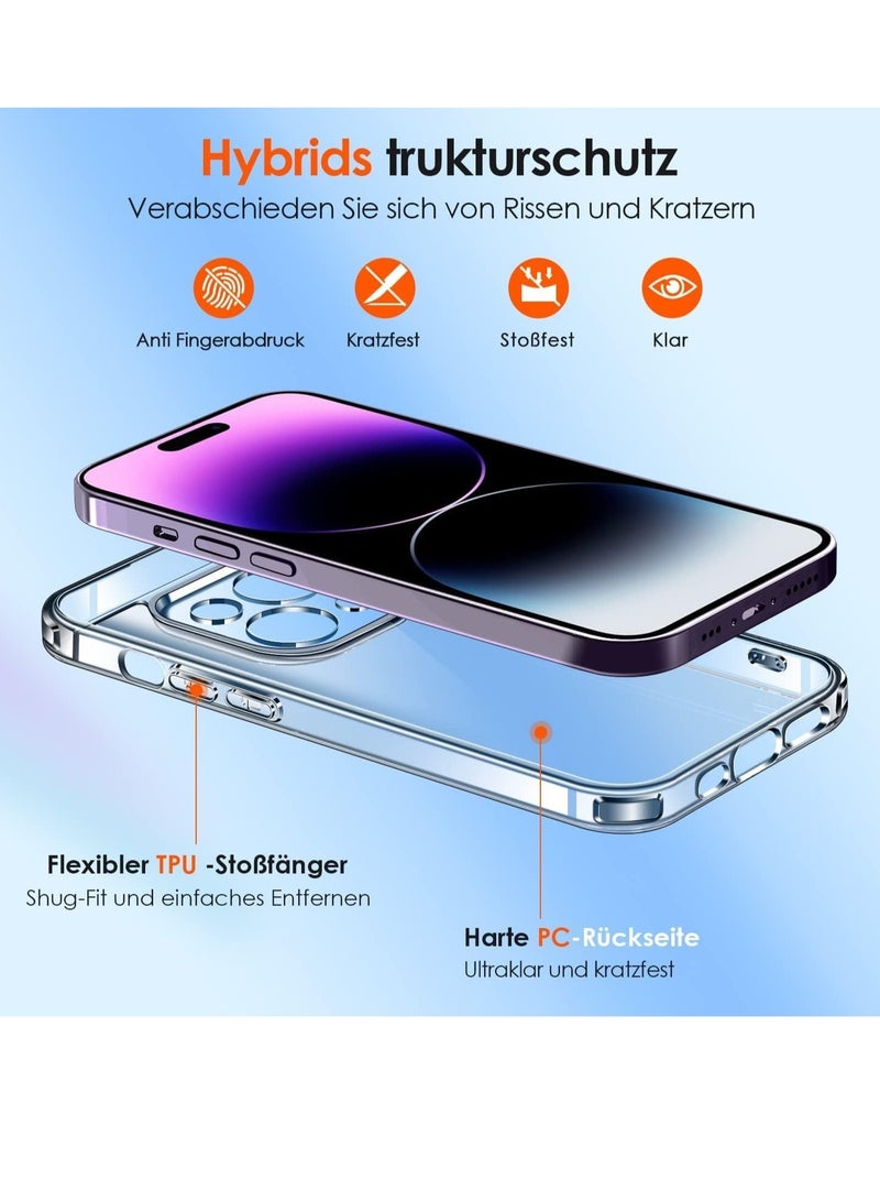 ELTRAZONE [3 in 1 Camera Protection Case for iPhone 14 pro max 6.7" [Long Lasting Clarity] [Military Grade Shockproof], 1 Phone Case + 2 Glass Screen Protector, Protective Hard Back Slim Cover - Clear - Image 5