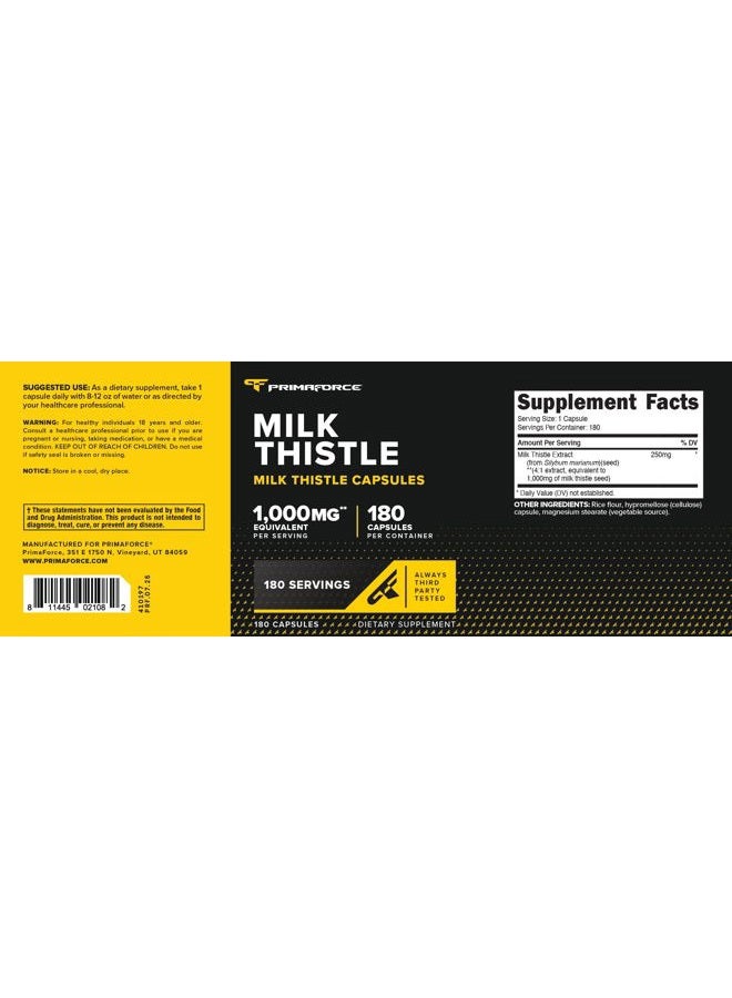 Primaforce Milk Thistle 180 Capsules 1000mg Equivalent - Gluten Free, Non-GMO Dietary Supplement, from 250mg of 4:1 Extract - Image 5