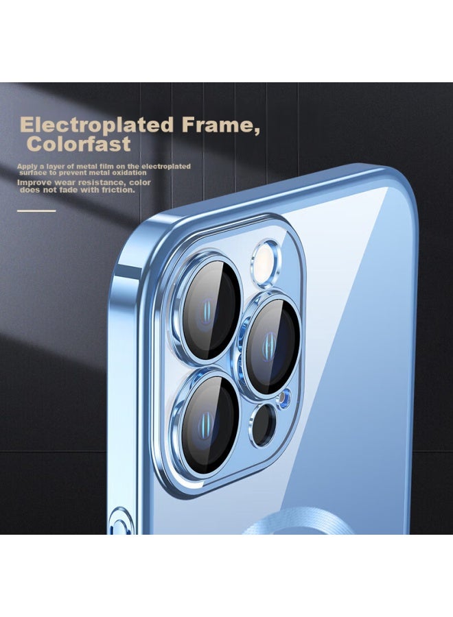 kelleia Kalaio غطاء Iphone 15 Pro، غطاء Iphone 15 Pro المغناطيسي المطلي بالكهرباء مع فيلم عدسة الكاميرا، غطاء واقي كامل رقيق جدًا مضاد للصدمات، أزرق غامق - Image 5