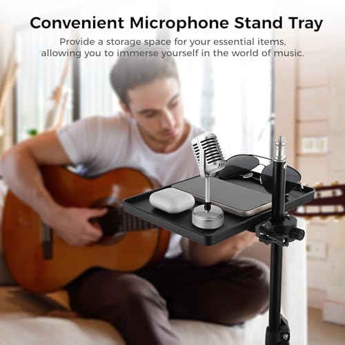 Varku Microphone Stand Tray, Universal Clamp-On Rack Tray, Mic Stand Holder with Strong Load Capacity, Microphone Stand Shelf for Live Streaming Recording Karaoke - Image 2