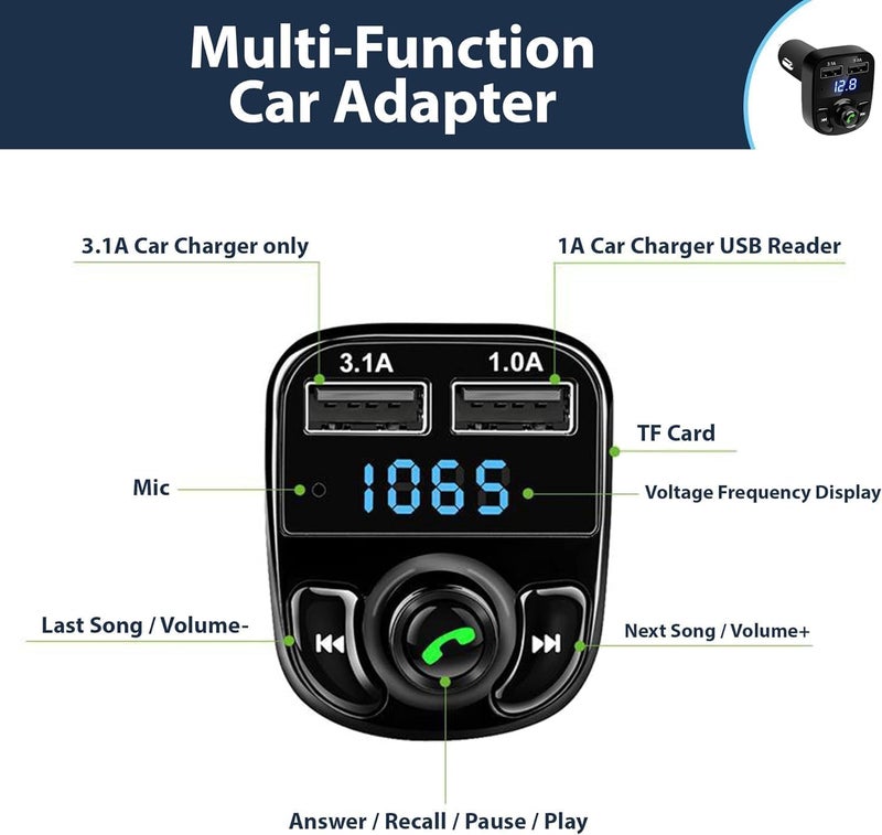 جهاز إرسال FM للسيارة، شاحن سيارة سريع X8 جديد، مستقبل مكالمات بدون استخدام اليدين، بلوتوث سيارة عالمي، منفذ شحن USB للهواتف المحمولة - Image 4