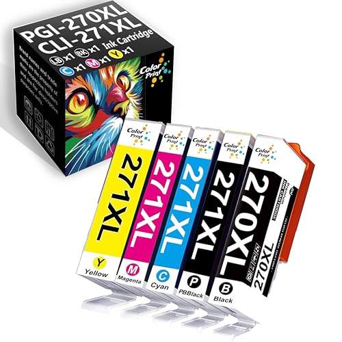 CP ColorPrint Compatible PGI270 CLI271 Ink Cartridge Replacement for Canon 270XL 271XL PGI270XL CLI271XL for PIXMA MG5720 MG5721 MG6820 MG6822 TS6020 TS9020 Printer (XLBK,B,C,M,Y, 5-Pack) - Image 1