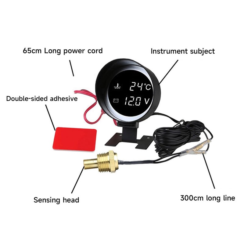 LEDVoltmeter Water Temp Gauge Meter 2in1 Vehicles Digital Gauge for 12V / 24V Car Truck with Sensor Easy Installation - Image 3