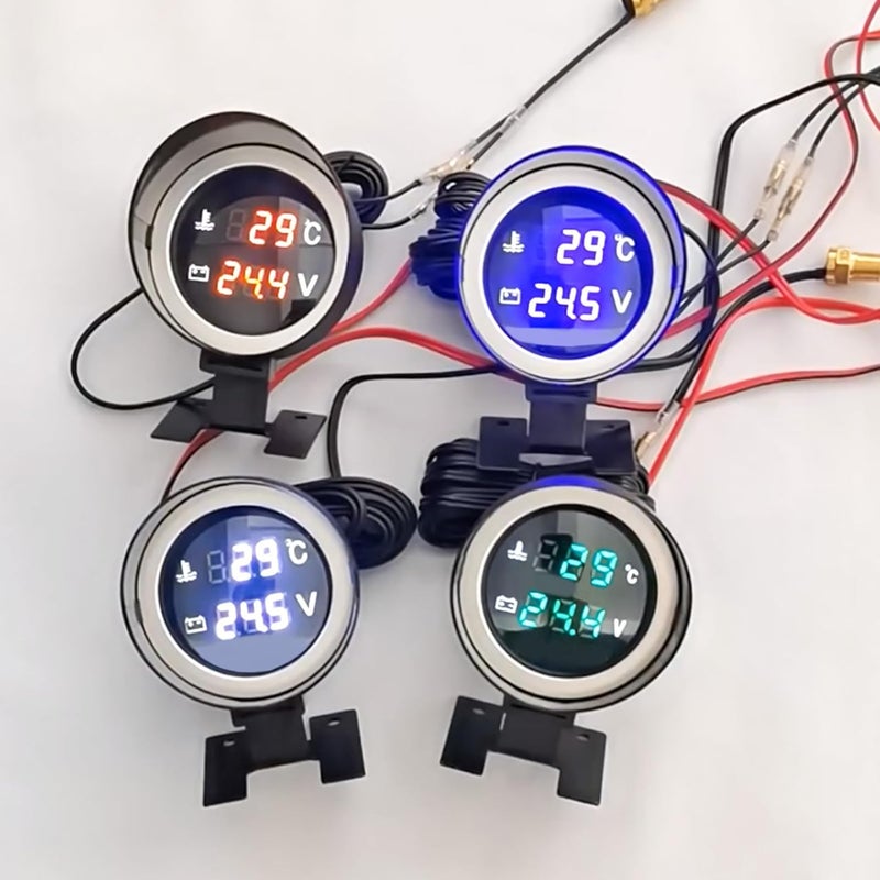 LEDVoltmeter Water Temp Gauge Meter 2in1 Vehicles Digital Gauge for 12V / 24V Car Truck with Sensor Easy Installation - Image 2