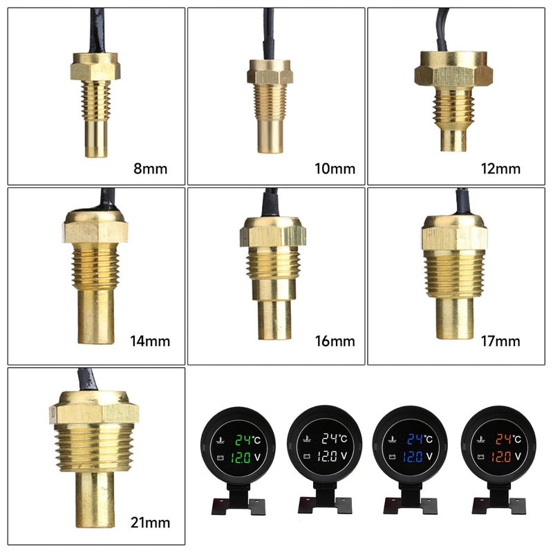 LEDVoltmeter Water Temp Gauge Meter 2in1 Vehicles Digital Gauge for 12V / 24V Car Truck with Sensor Easy Installation - Image 4