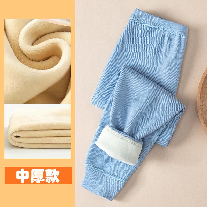 Children'S One-Piece Long Johns Fleece-Lined Thickened Winter New Medium And Large Children'S Girls' Pajamas Underpants Home Pants Warm Pants - Image 1