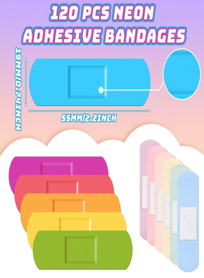 Yinder 120 Pcs Kids Bandages Bulk Colorful Flexible Bandages Neon Waterproof Breathable Strip Protect Cuts and Scrapes for Children Toddlers, 2.83'' x 0.75'' - Image 2