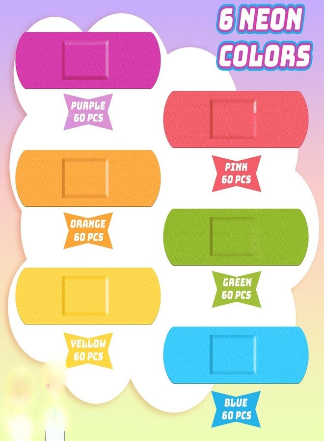 Yinder 120 Pcs Kids Bandages Bulk Colorful Flexible Bandages Neon Waterproof Breathable Strip Protect Cuts and Scrapes for Children Toddlers, 2.83'' x 0.75'' - Image 3