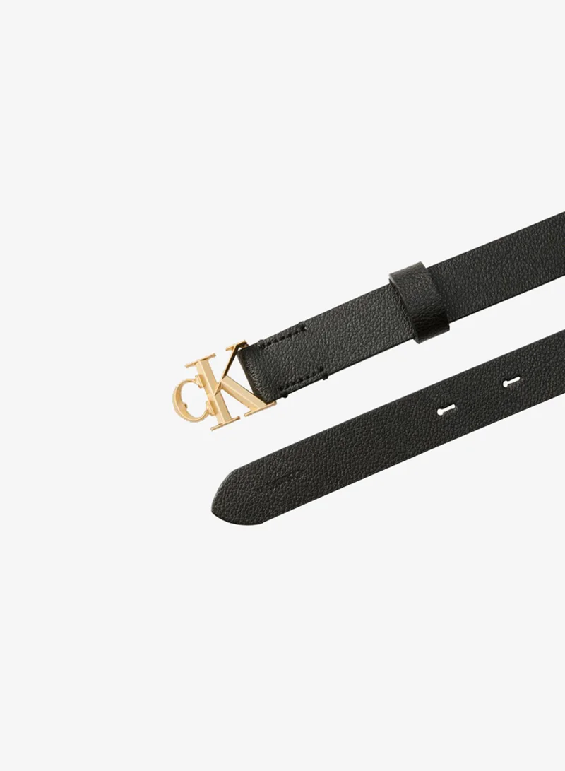 Calvin Klein BLACK / ANTIQUE LIGHT GOLD Pebble Grain Leather Monogram Buckle Belt for Women | Best Price UAE