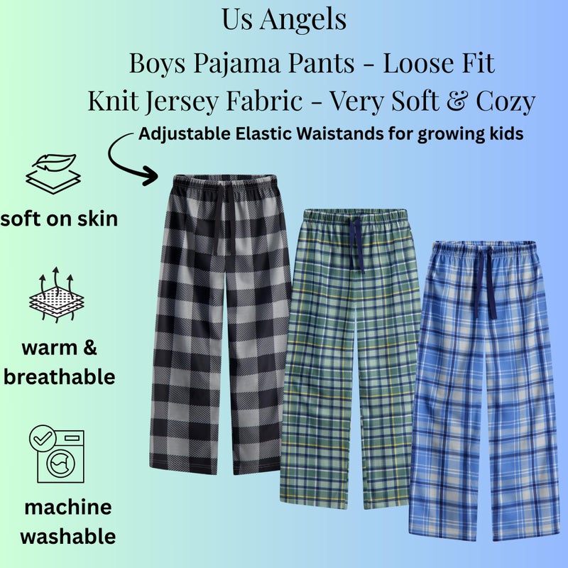 US Angels Boys Pajama Pants - 3 Pack, Boys' Sleepwear, Breathable and Soft PJ Pants, Pajama Bottoms for Teens, Youths, and Kids - Size 7 8 10-12 14-16 - Image 3