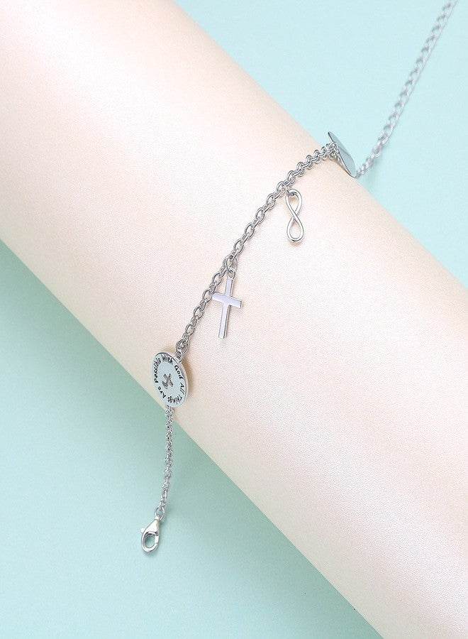 DAOCHONG S925 Sterling Silver With God All Things are Possible Infinity Cross Love Heart Adjustable Bracelet Link 7 to 9 inches - Image 5