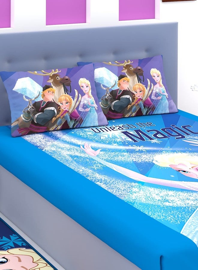 Athom Trendz Athom Living Disney Frozen Elsa (Blue) Themed Cotton Double Bedsheet Set with 2 Matching Pillow Cover, Premium Soft Fabric, Vibrant Designs, Perfect for Kids Bedroom, Easy Wash & Durable | 270x270 cm - Image 1