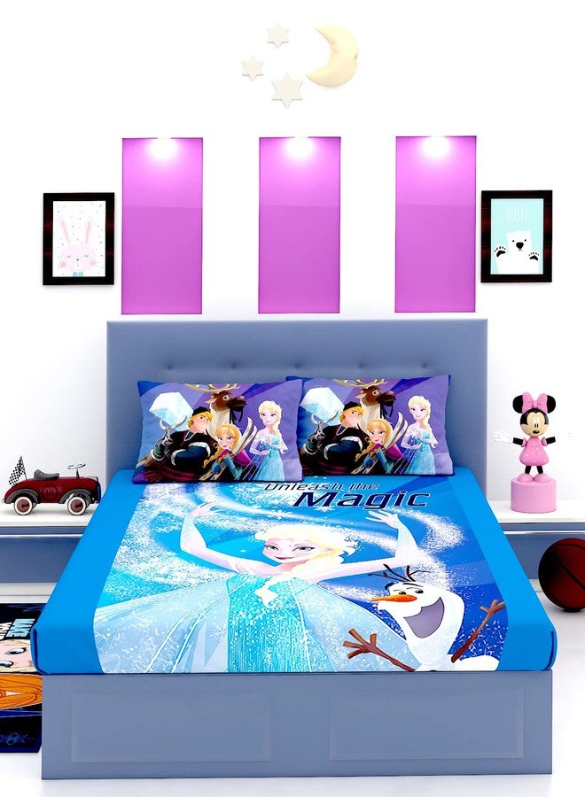 Athom Trendz Athom Living Disney Frozen Elsa (Blue) Themed Cotton Double Bedsheet Set with 2 Matching Pillow Cover, Premium Soft Fabric, Vibrant Designs, Perfect for Kids Bedroom, Easy Wash & Durable | 270x270 cm - Image 2
