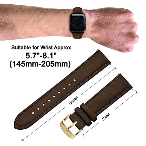ANNEFIT 22mm Watch Band with Stainless Steel Gold Buckle Vintage Nubuck Suede Soft Leather watch Strap with Quick Release Dark Brown - Image 3