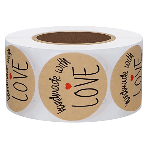 Hybsk 500pcs 1.5 Inch Kraft Handmade with Love Stickers with Red Heart for Small Business Baked Packaging (Type 1) - Image 2