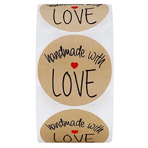 Hybsk 500pcs 1.5 Inch Kraft Handmade with Love Stickers with Red Heart for Small Business Baked Packaging (Type 1) - Image 3