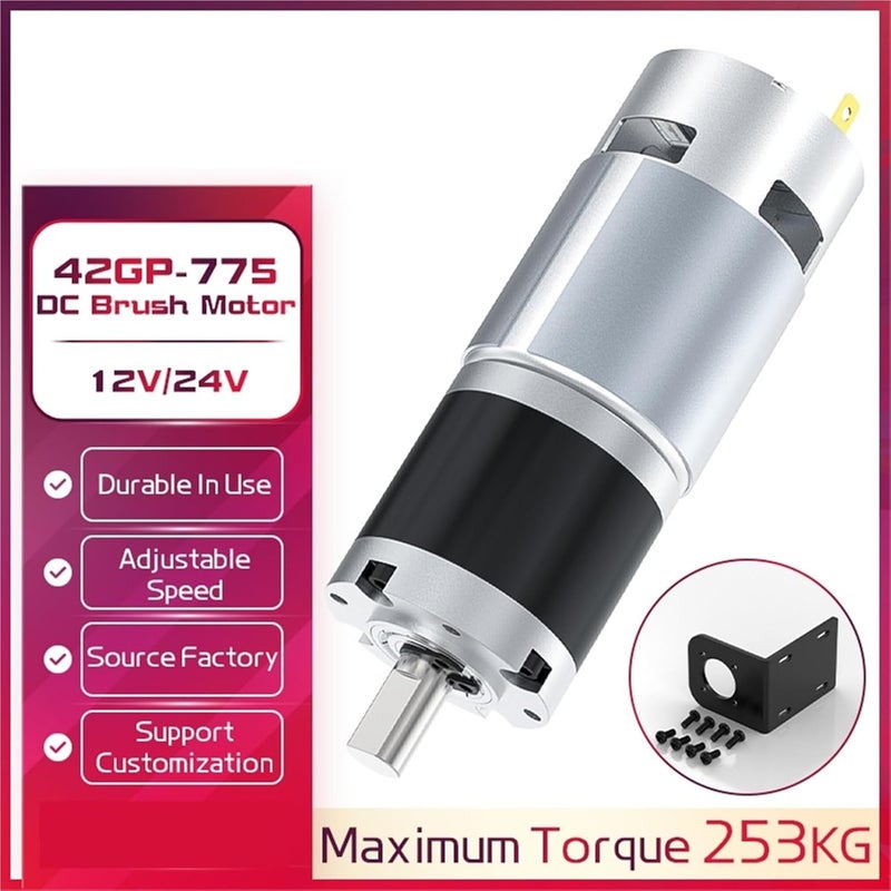 Planetary Reduction Brush DC Motor 12V 23RPM 253KG CM Torque 10mm Output Shaft - Image 3