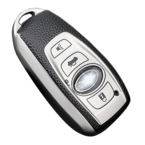 Cacacar Subaru Key Fob Cover, Premium Soft TPU Leather Full Cover Protection Case for Subaru Forester Outback BRZ Legacy CrossTrek Smart Key Protector, Silver - Image 1