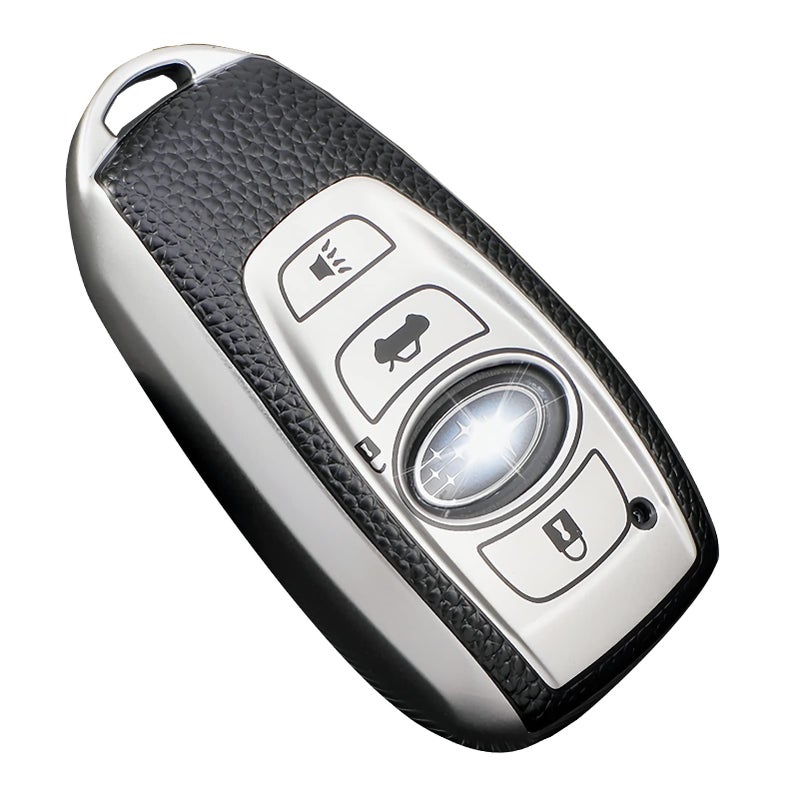 Cacacar Subaru Key Fob Cover, Premium Soft TPU Leather Full Cover Protection Case for Subaru Forester Outback BRZ Legacy CrossTrek Smart Key Protector, Silver - Image 2