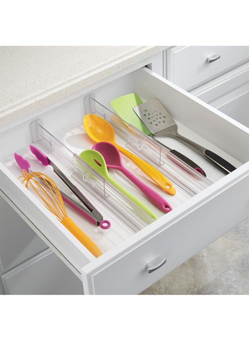 iDesign Linus Adjustable Drawer Divider Set of 2 Clear Expandable Drawer Organizer for Kitchen Bathroom Office Storage Plastic Drawer Separator for Utensils Makeup Clothes Organization - Image 2