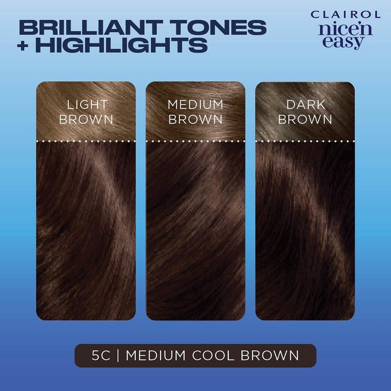 Clairol Nice'n Easy Permanent Hair Dye, 5C Medium Cool Brown Hair Color, Pack of 1 - Image 4