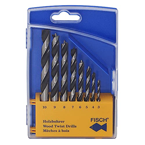 Fisch 01200008K Standard Wood Twist Drill Set in Plastic Box, 0 V, Multi-Colour, 3-10 mm, 8-Piece - Image 1