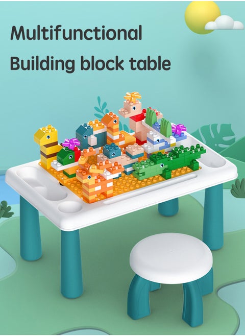 Equipped with a set of 300 compatible large block children's desks and chairs, game block style children's desks and chairs, children's activity tables with storage space, and children's STEM toys