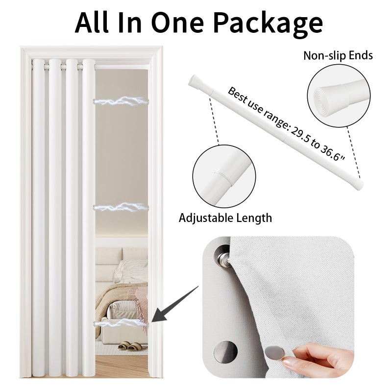 Vatge Magnetic Doorway Curtains with Rod - W42 x L80, 1 Panel, Grayish White, Light Filtering Door Curtain, Closet Door Alternatives, Easy to Install - Image 2