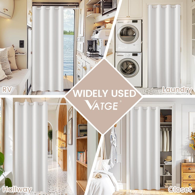 Vatge Magnetic Doorway Curtains with Rod - W42 x L80, 1 Panel, Grayish White, Light Filtering Door Curtain, Closet Door Alternatives, Easy to Install - Image 5