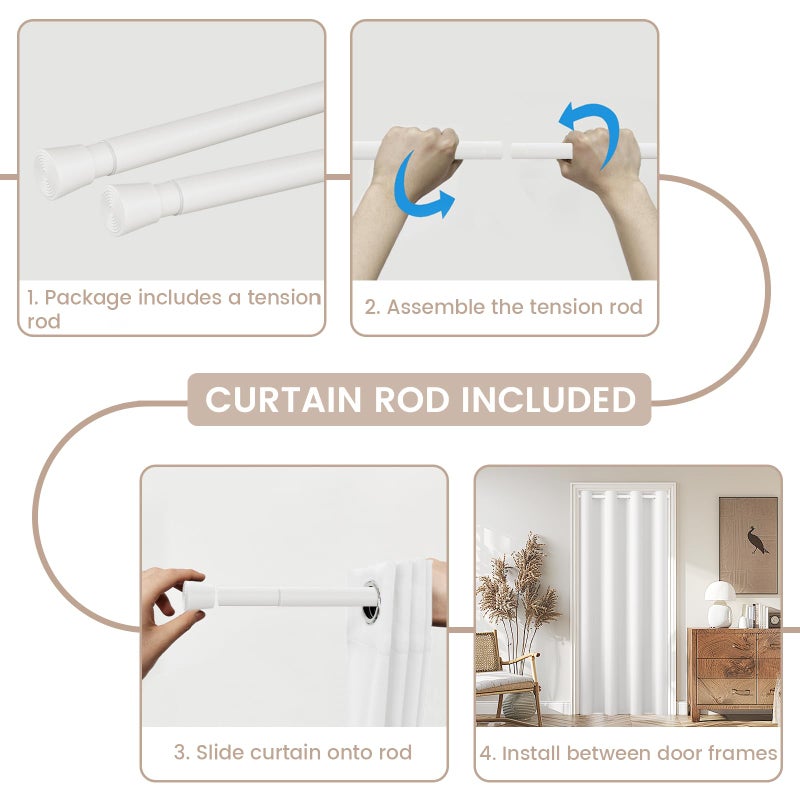 Vatge Magnetic Doorway Curtains with Rod - W42 x L80, 1 Panel, Grayish White, Light Filtering Door Curtain, Closet Door Alternatives, Easy to Install - Image 3