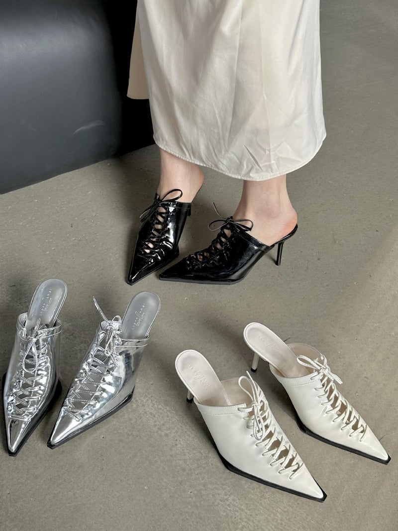 2025 Spring/ Pointed Toe Stiletto Fashion Closed-Toe Mules - Image 3