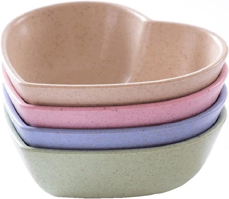 Teensery 4 Pcs Plastic Heart Shaped Sauce Dishes Small Dipping Bowl for Sushi Snack Appetizer BBQ Mixed Color - Image 1