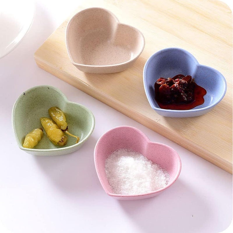 Teensery 4 Pcs Plastic Heart Shaped Sauce Dishes Small Dipping Bowl for Sushi Snack Appetizer BBQ Mixed Color - Image 3