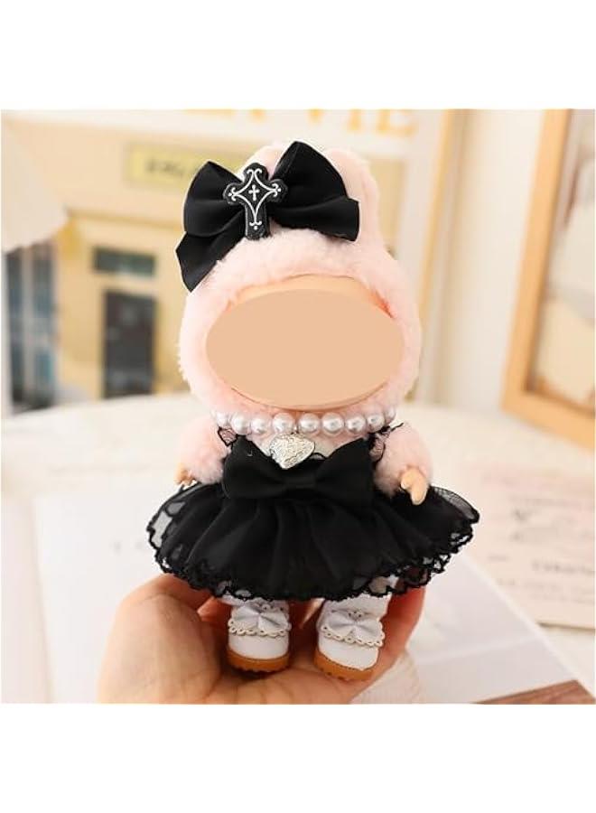 3 Set Labubu Clothes, Labubu Outfit with Accessories, Clothes for La bubu Dress+Hair Pin+Pearl Necklace Stylish Clothe for Doll Gothic (Black Angel+Necklace+White Shoes) - Image 3