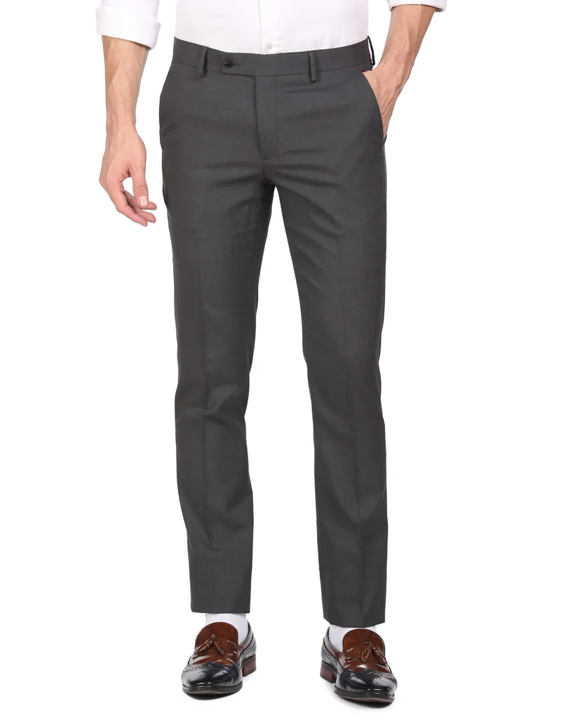 Arrow Dark Grey Hudson Tailored Fit Solid Formal Trousers for Men | Best Price UAE
