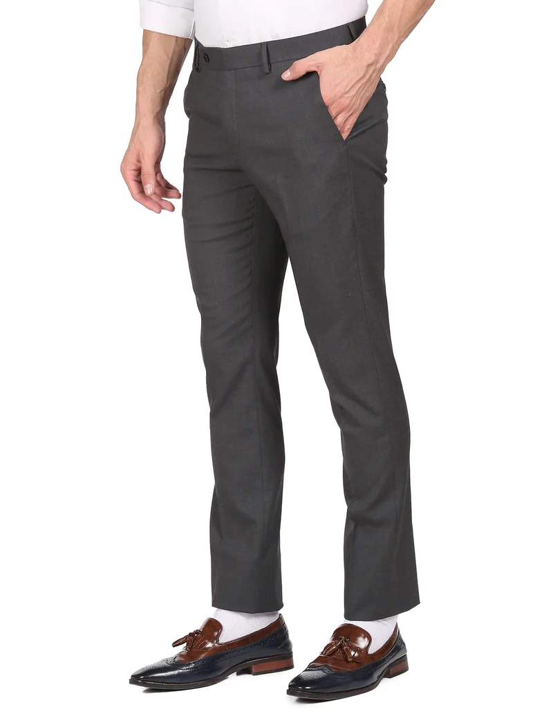 Arrow Dark Grey Hudson Tailored Fit Solid Formal Trousers for Men | Best Price UAE