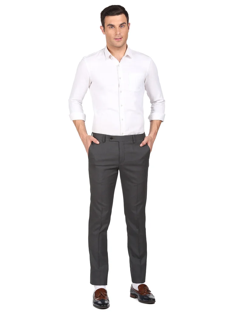 Arrow Dark Grey Hudson Tailored Fit Solid Formal Trousers for Men | Best Price UAE