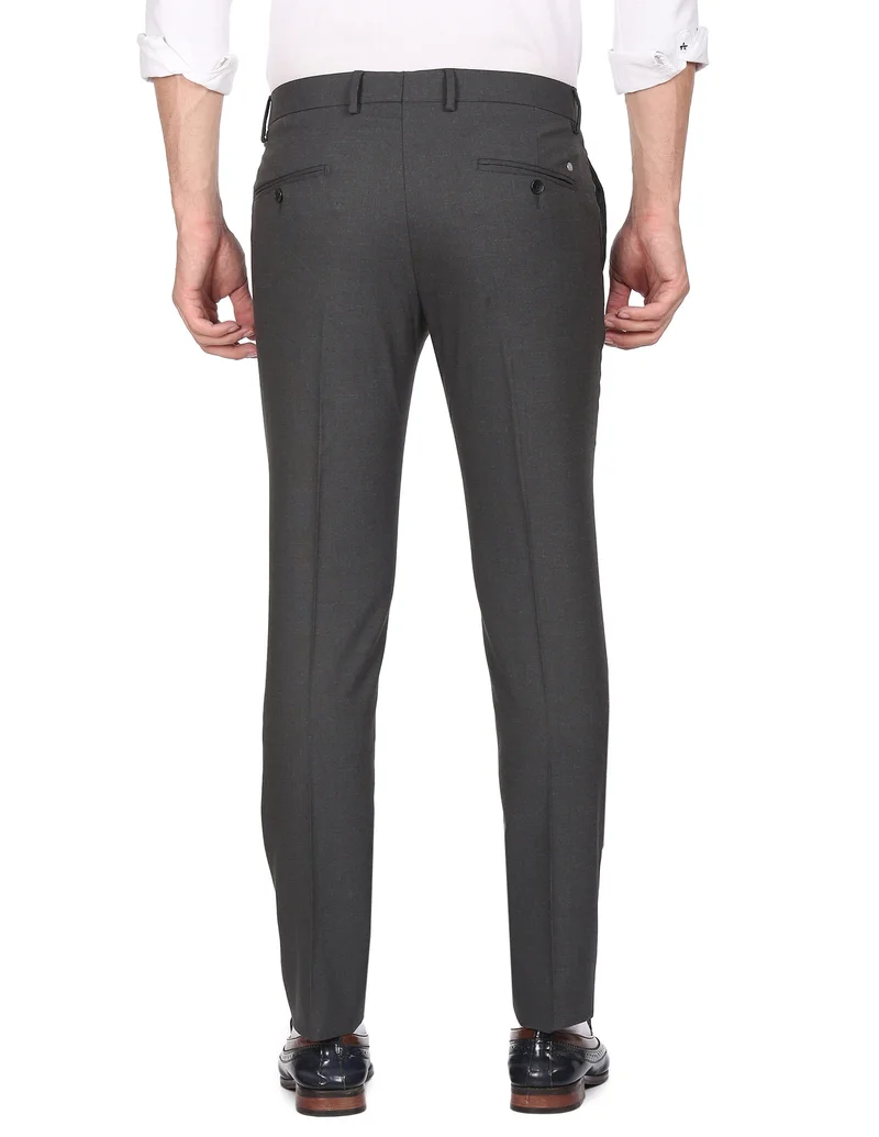 Arrow Dark Grey Hudson Tailored Fit Solid Formal Trousers for Men | Best Price UAE
