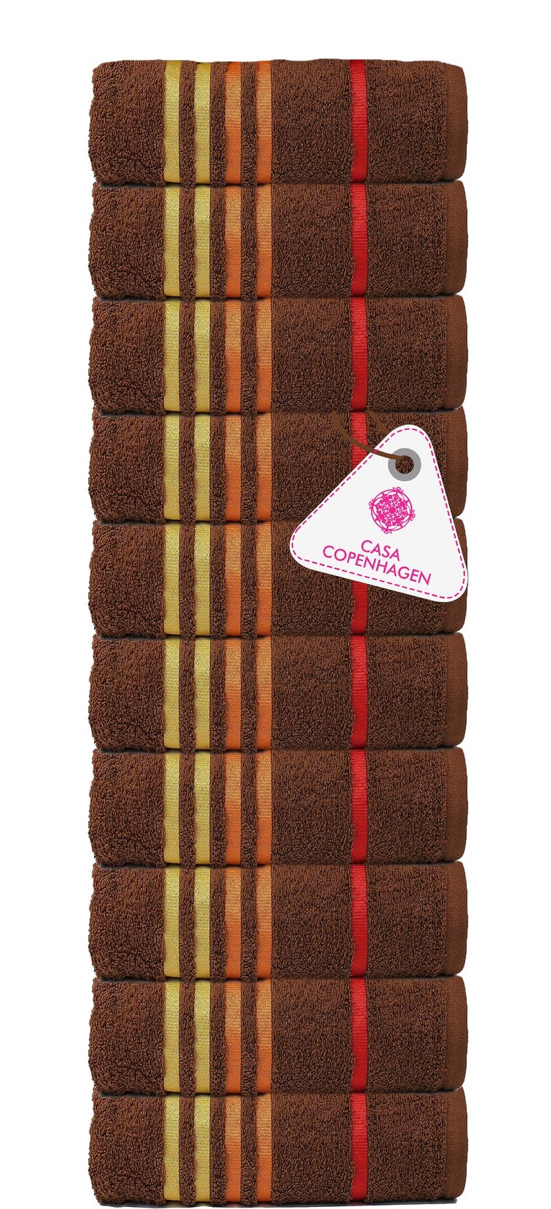 CASA COPENHAGEN Casa Copenhagen,3.10 Germany Design - Exotic Super Soft 2.12 Collection 100% Super Soft Cotton 10 Piece Face Towels Set (Size : 30 X 30 Cm)- Toffee, Brown  - Image 1