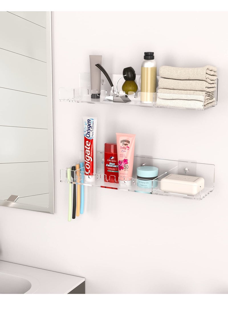 Excefore Shower Organizer, Wall Floating Shelf, Set of 2 Bathroom Countertop Organizer, with Hooks and no Drilling Design, for Bathroom Storage and moreAcrylic No Drill Wall Mount Adhesive Shelf - Image 5