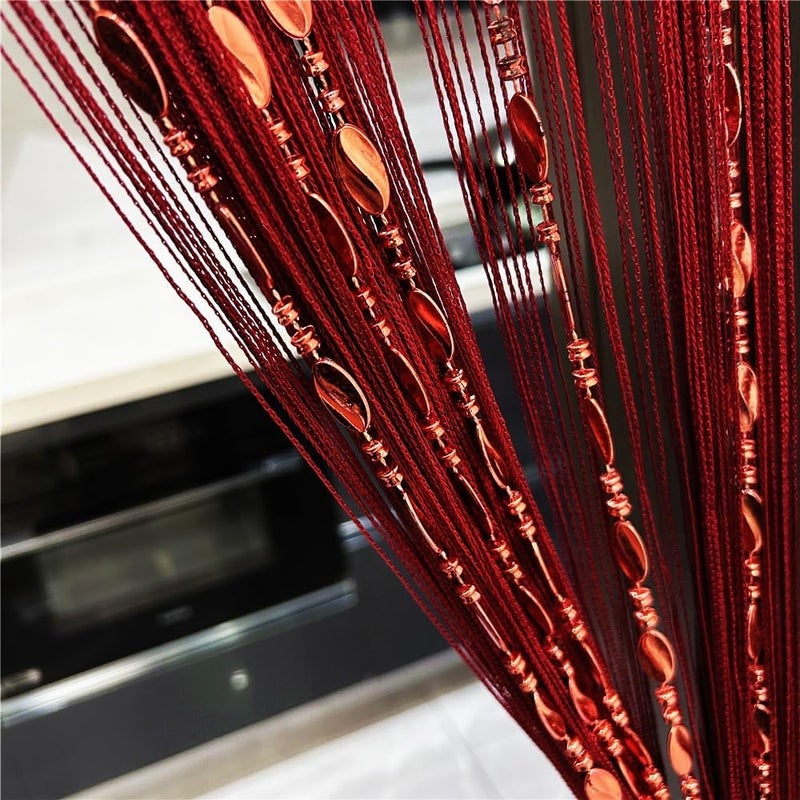 ave split 100cmX200cm Decorative Door String Curtain Beads Wall Panel Fringe Window Room Divider Blind for Wedding Coffee House Parts Door Divider Beads Tassel Screen Decoration (red Wine 25) - Image 1