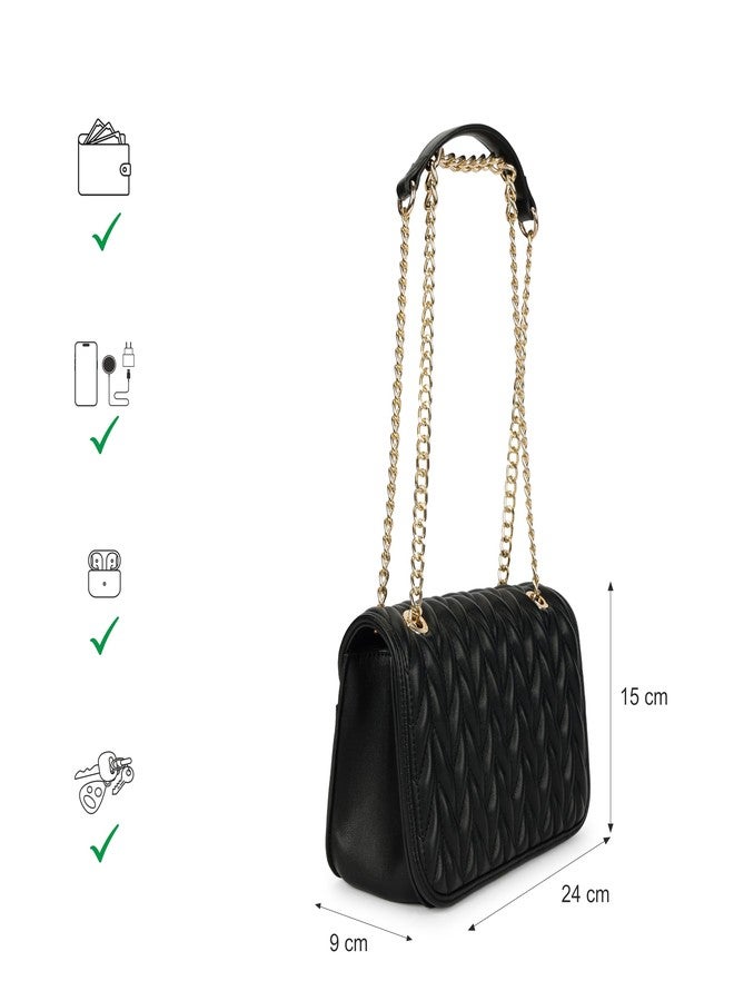 Fastrack QuiltGrid Shoulder Bag | Faux-Leather Women’s Handbag | Diamond Quilted Design | Adjustable Chain Strap | Zipper & Magnetic Closure | Gold-Finish Hardware - Image 4