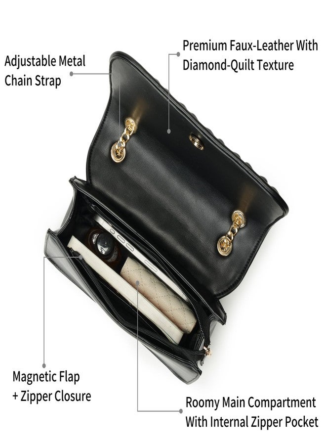 Fastrack QuiltGrid Shoulder Bag | Faux-Leather Women’s Handbag | Diamond Quilted Design | Adjustable Chain Strap | Zipper & Magnetic Closure | Gold-Finish Hardware - Image 3