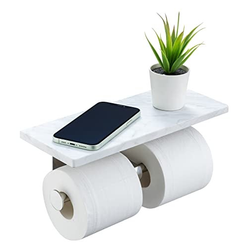 Nodafuer Toilet Paper Holder with Natural Marble Shelf for Bathroom Washroom,Wall Mounted Tissue Holder Suitable for Mega Roll (Brushed Nickel, Large 11.8 * 4.7) - Image 1