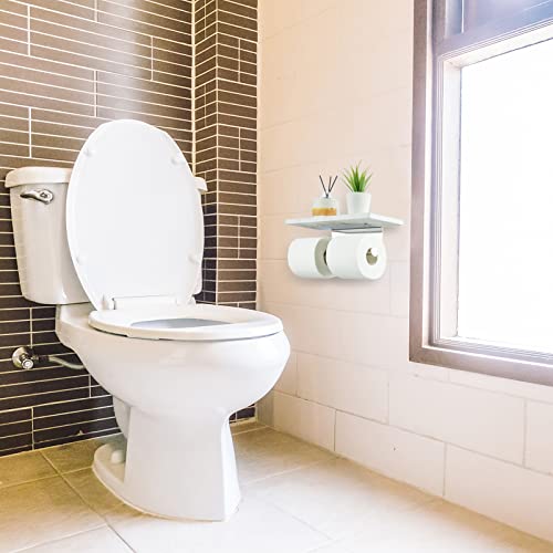 Nodafuer Toilet Paper Holder with Natural Marble Shelf for Bathroom Washroom,Wall Mounted Tissue Holder Suitable for Mega Roll (Brushed Nickel, Large 11.8 * 4.7) - Image 5