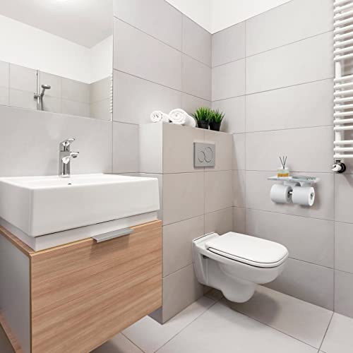 Nodafuer Toilet Paper Holder with Natural Marble Shelf for Bathroom Washroom,Wall Mounted Tissue Holder Suitable for Mega Roll (Brushed Nickel, Large 11.8 * 4.7) - Image 4