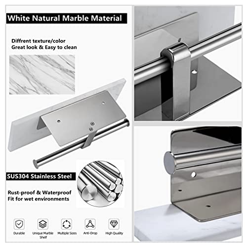 Nodafuer Toilet Paper Holder with Natural Marble Shelf for Bathroom Washroom,Wall Mounted Tissue Holder Suitable for Mega Roll (Brushed Nickel, Large 11.8 * 4.7) - Image 2
